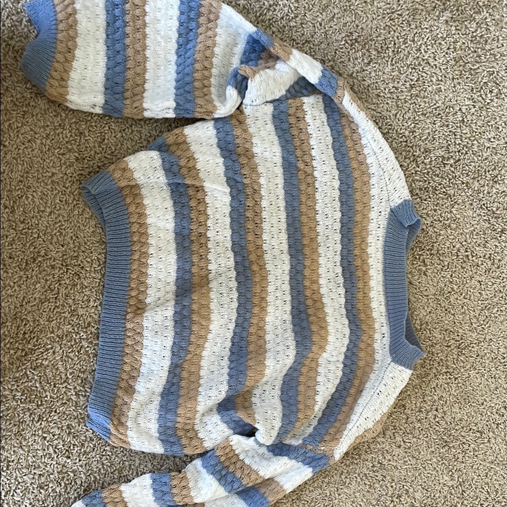 Blue and White Striped Crew Neck Sweater